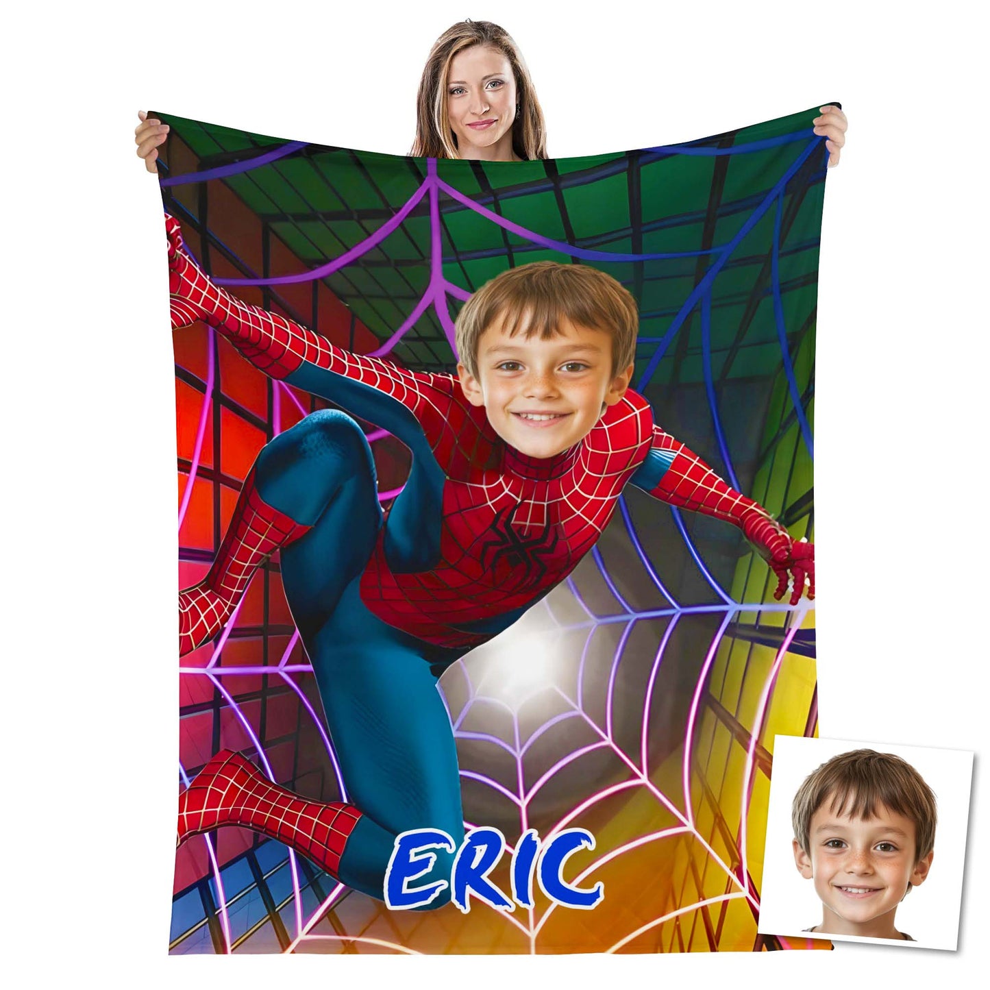 Custom Personalized Photo Blanket - Spider Hero in the web