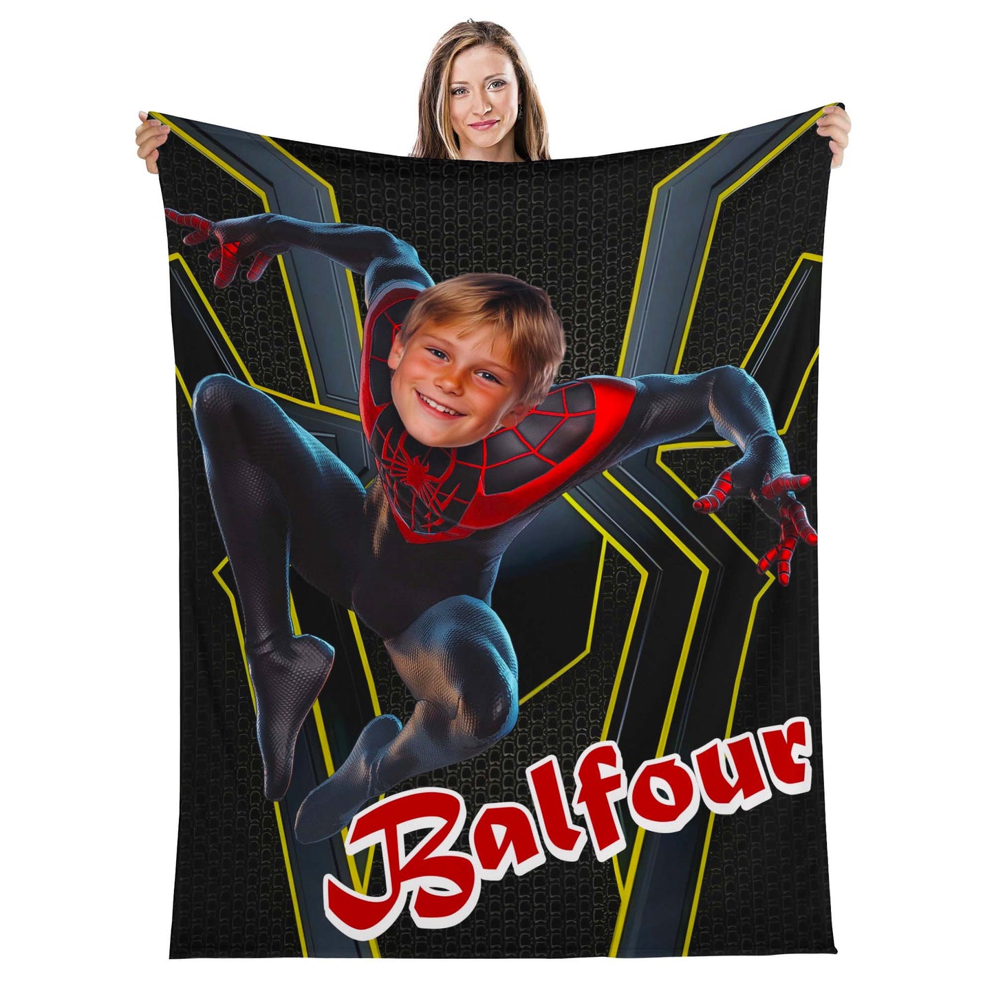 Custom Personalized Photo Blanket - Black Spider Hero