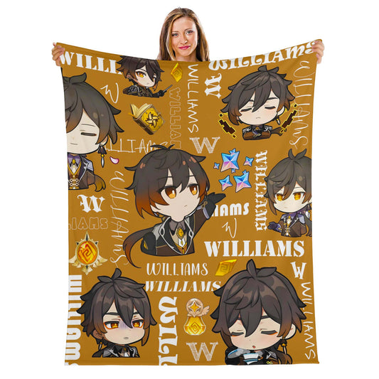 Custom Personalized Name Blanket - Genshin Chibi Zhongli Blanket