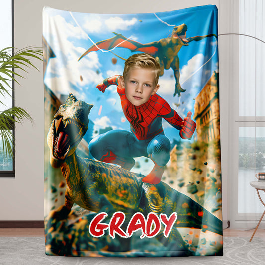 Custom Personalized Photo Blanket - Velociraptor Killer Spider Hero