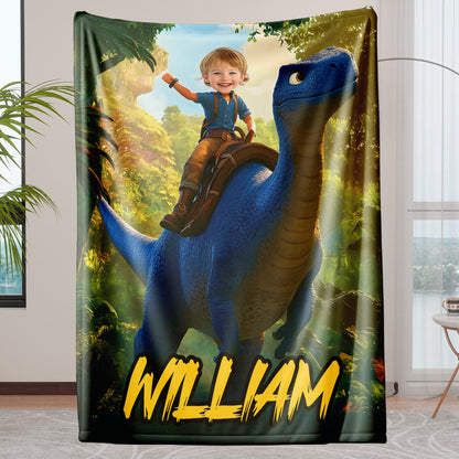 Custom Personalized Photo Blanket - Friends of Brontosaurus - Dinosaur Blanket