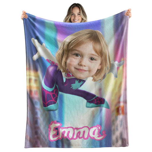 Custom Personalized Name Blanket - Girls Jumping Spider Hero