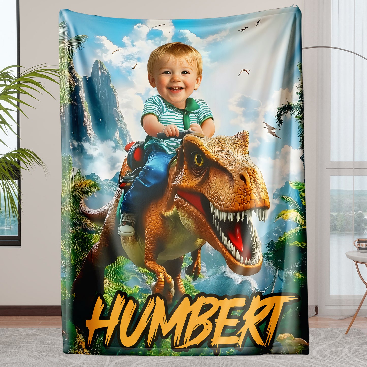 Custom Personalized Photo Blanket - Velociraptor Rider On The Peak - Dinosaur Blanket