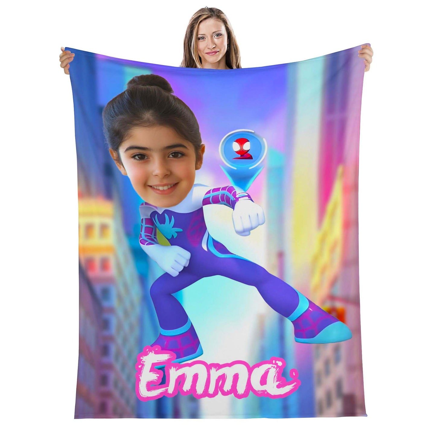 Custom Personalized Name Blanket - Cool Girls Jumping Spider Hero