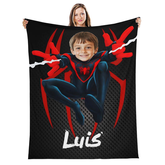 Custom Personalized Name Blanket - Cartoon Black Spider Vampire Hero