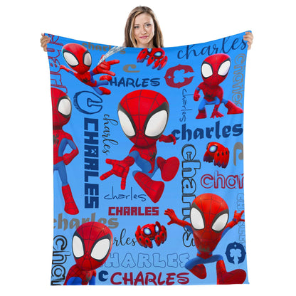 Custom Personalized Name Blanket - Cartoon Spider Hero