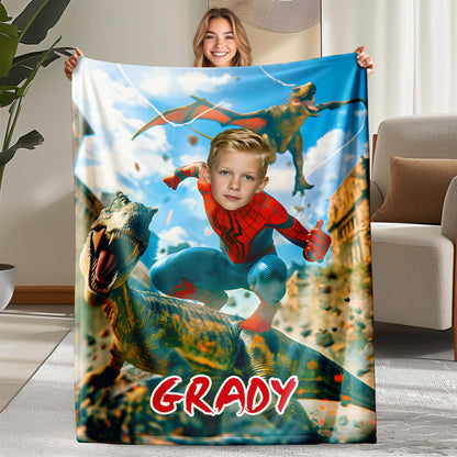 Custom Personalized Photo Blanket - Velociraptor Killer Spider Hero