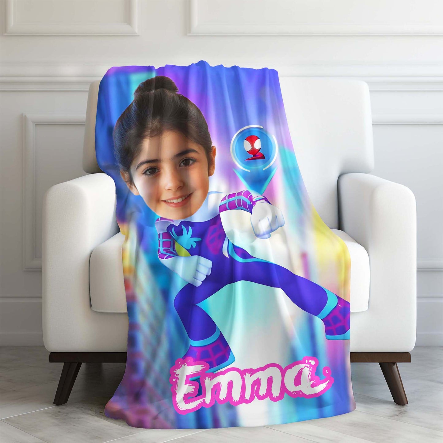 Custom Personalized Name Blanket - Cool Girls Jumping Spider Hero