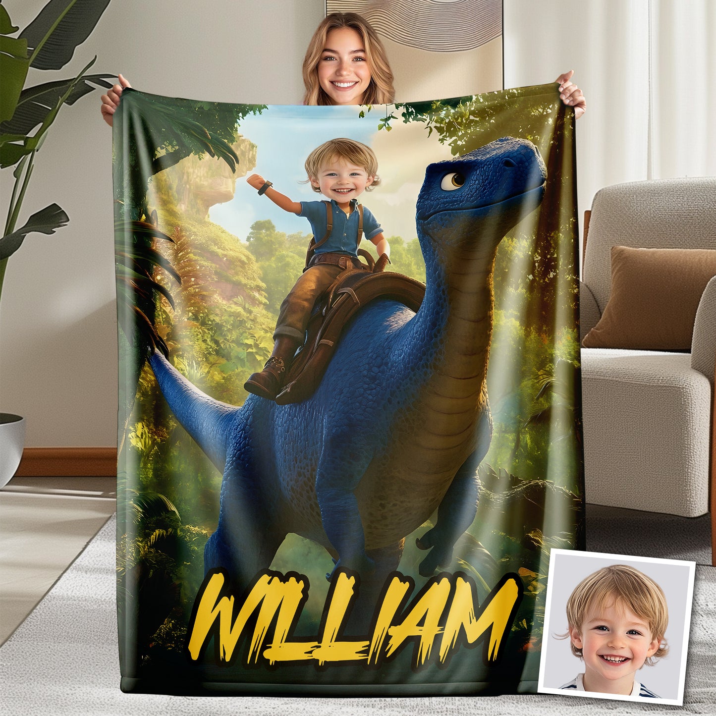 Custom Personalized Photo Blanket - Friends of Brontosaurus - Dinosaur Blanket