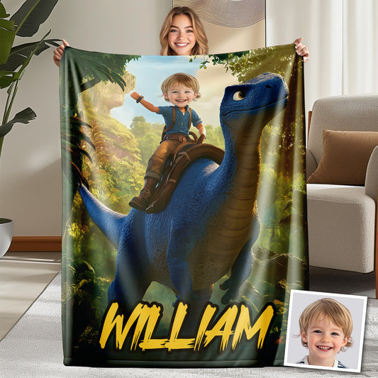 Custom Personalized Photo Blanket - Friends of Brontosaurus - Dinosaur Blanket