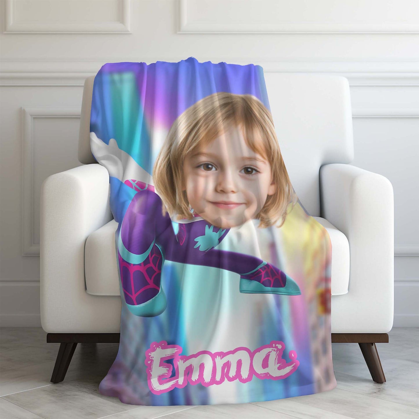 Custom Personalized Name Blanket - Girls Jumping Spider Hero