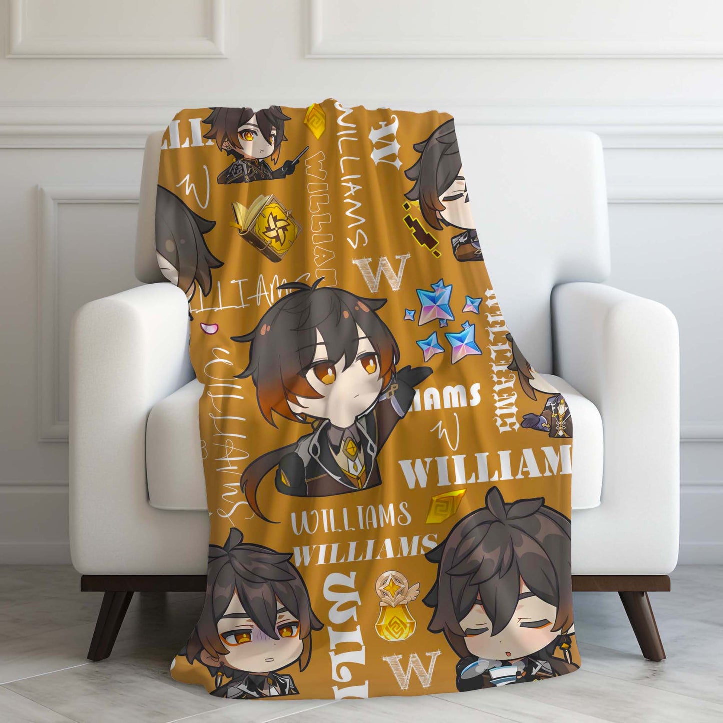 Custom Personalized Name Blanket - Genshin Chibi Zhongli Blanket