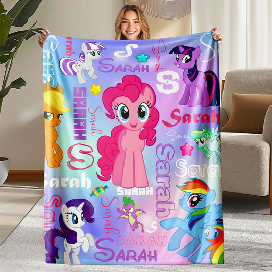 Custom Personalized Name&Age Blanket - Littlе Роnу Rainbow Name Blanket