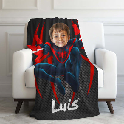 Custom Personalized Name Blanket - Cartoon Black Spider Vampire Hero