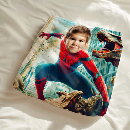 Custom Personalized Photo Blanket - Dinosaur Smasher Spider Hero