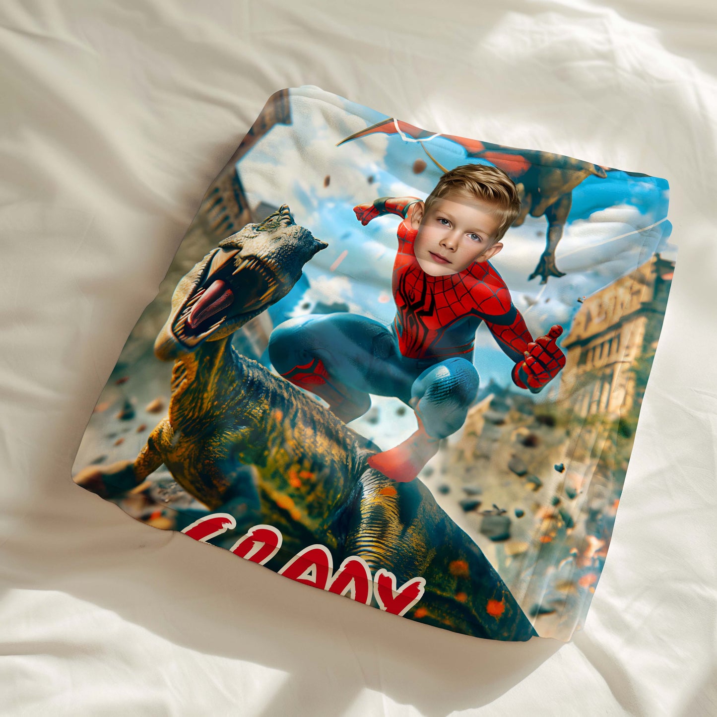 Custom Personalized Photo Blanket - Velociraptor Killer Spider Hero