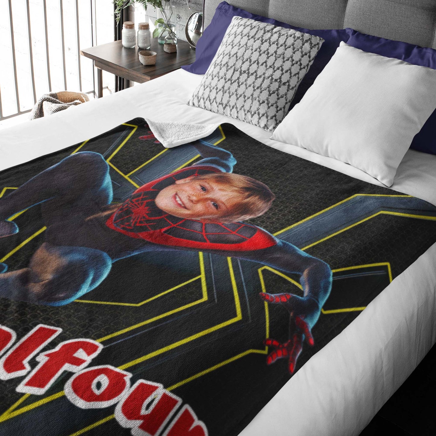 Custom Personalized Photo Blanket - Black Spider Hero