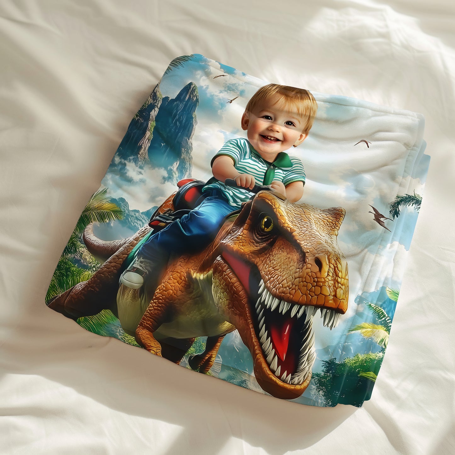 Custom Personalized Photo Blanket - Velociraptor Rider On The Peak - Dinosaur Blanket