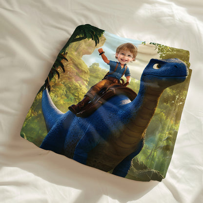 Custom Personalized Photo Blanket - Friends of Brontosaurus - Dinosaur Blanket