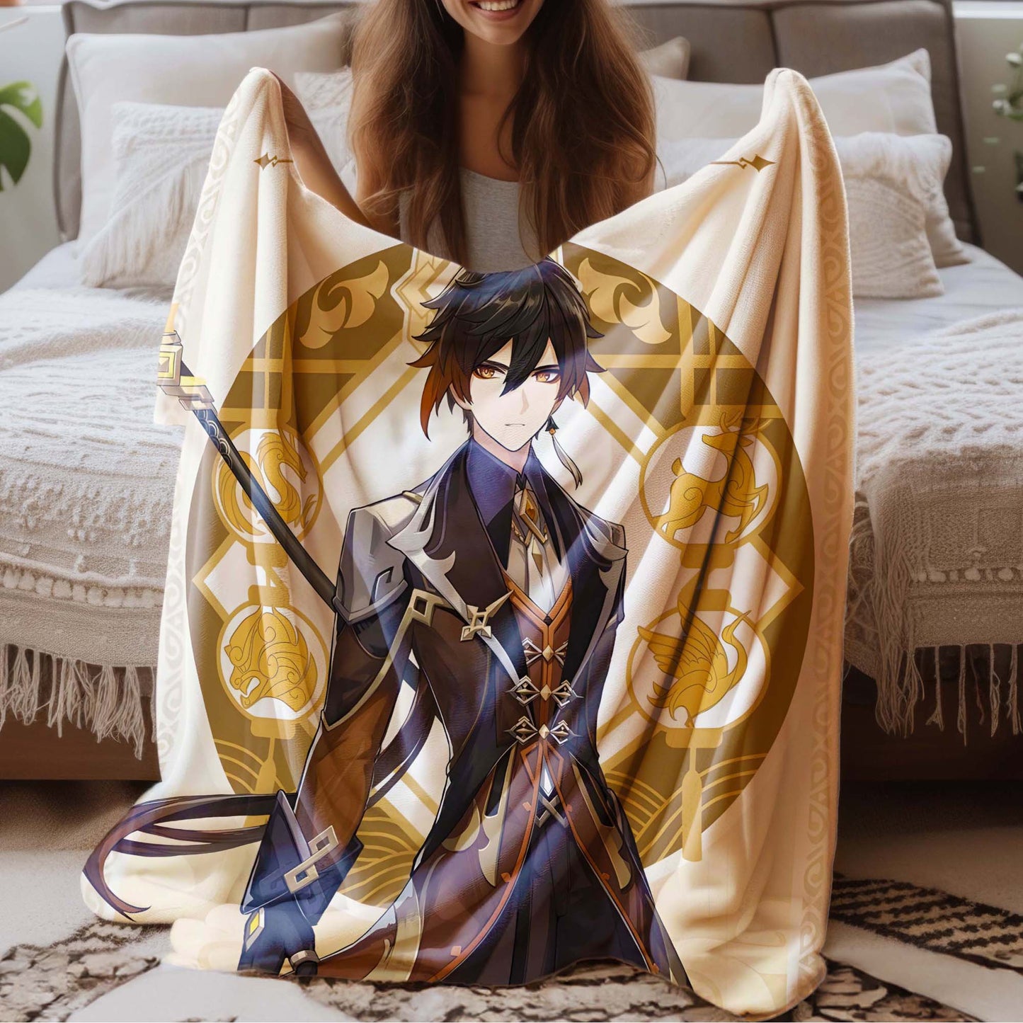 Custom Personalized Name Blanket - Genshin Zhongli Character Impression Blanket