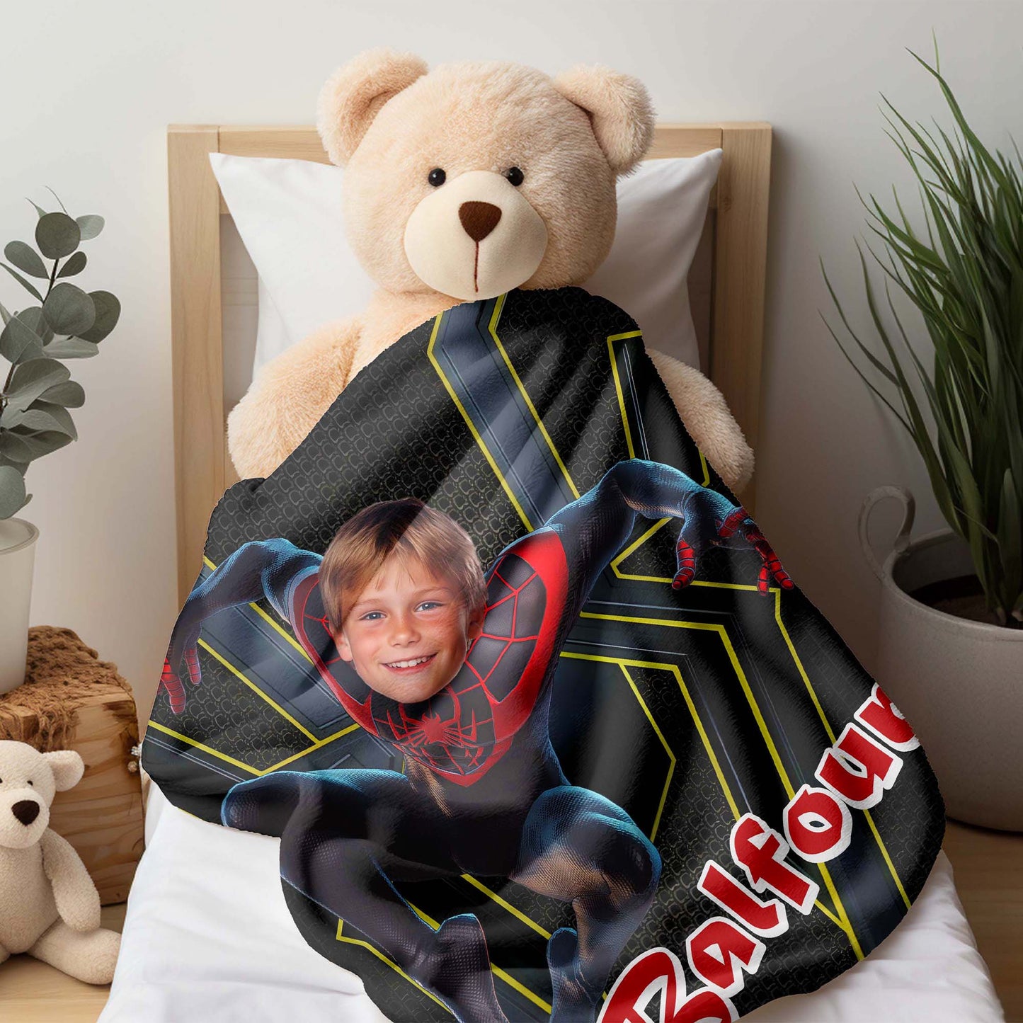 Custom Personalized Photo Blanket - Black Spider Hero