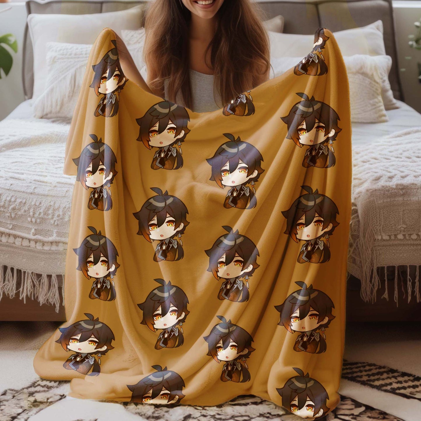 Genshin Chibi Zhongli Avatar Blanket