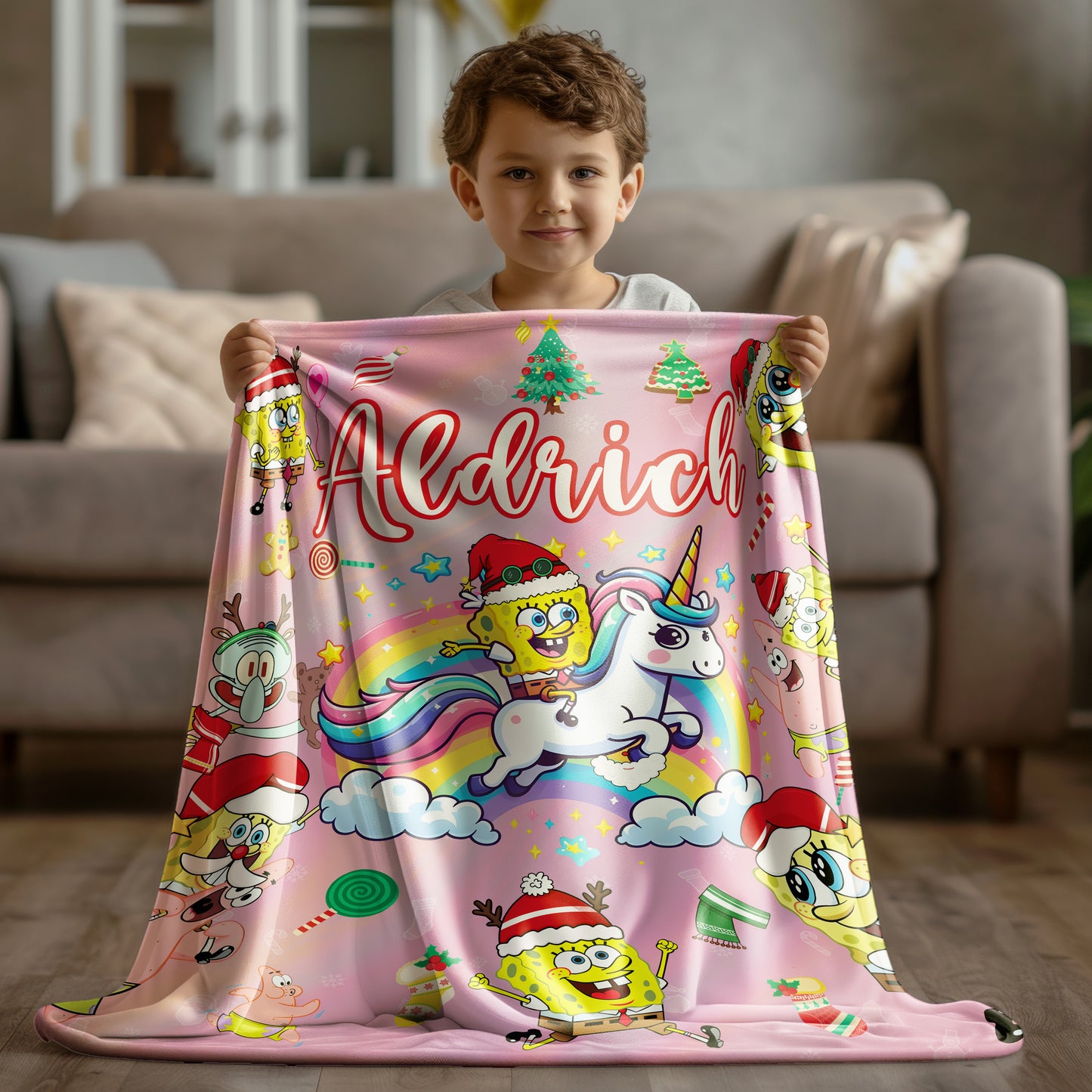 Custom Personalized Name Blanket - Christmas SроngеВоb Blanket