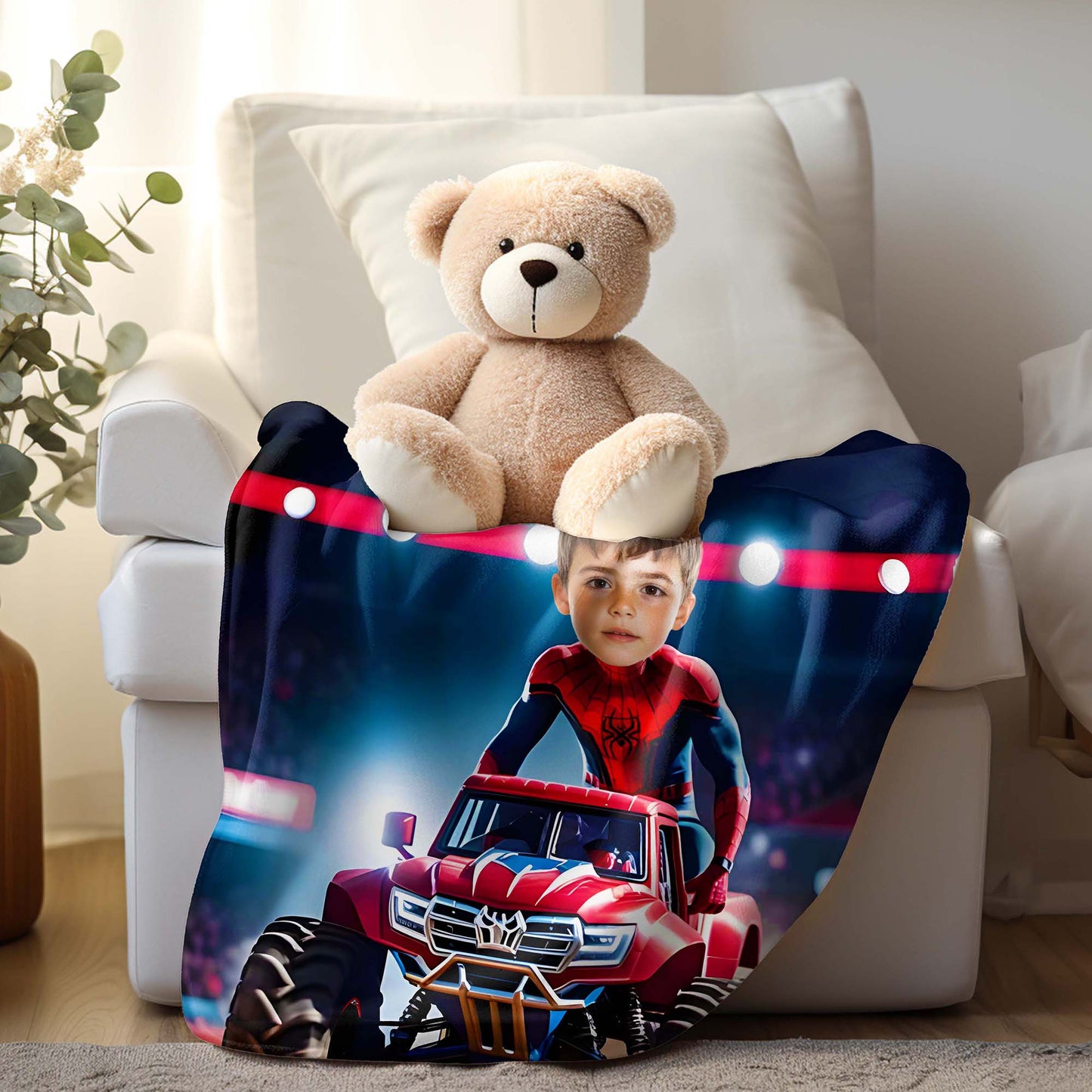 Custom Personalized Photo Blanket - Spider Hero On Car