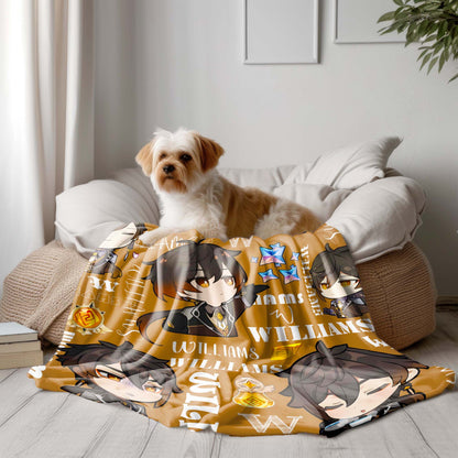 Custom Personalized Name Blanket - Genshin Chibi Zhongli Blanket