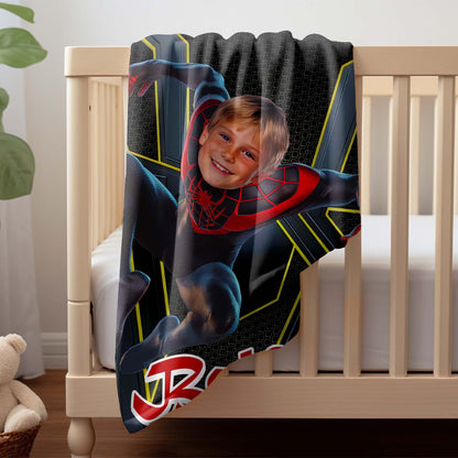 Custom Personalized Photo Blanket - Black Spider Hero