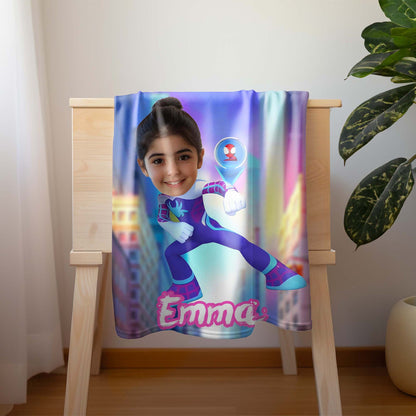 Custom Personalized Name Blanket - Cool Girls Jumping Spider Hero