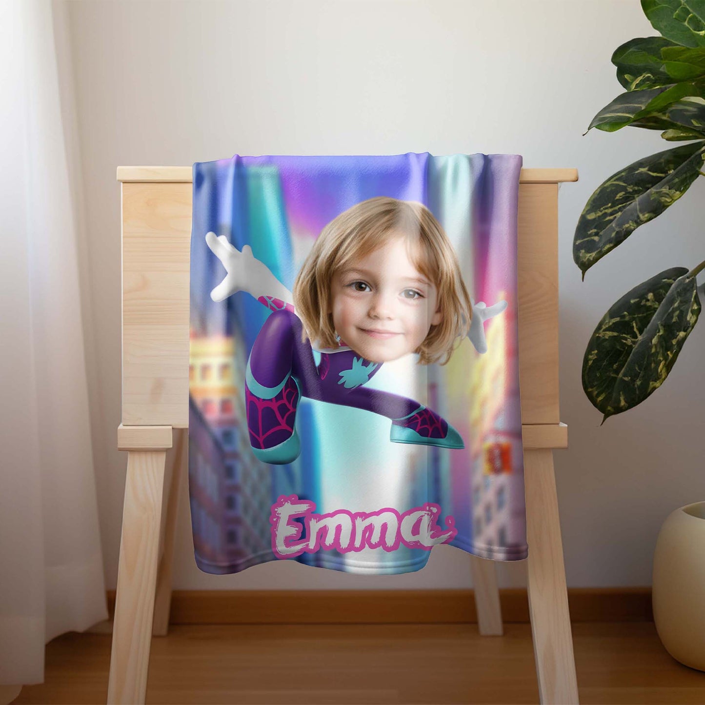 Custom Personalized Name Blanket - Girls Jumping Spider Hero