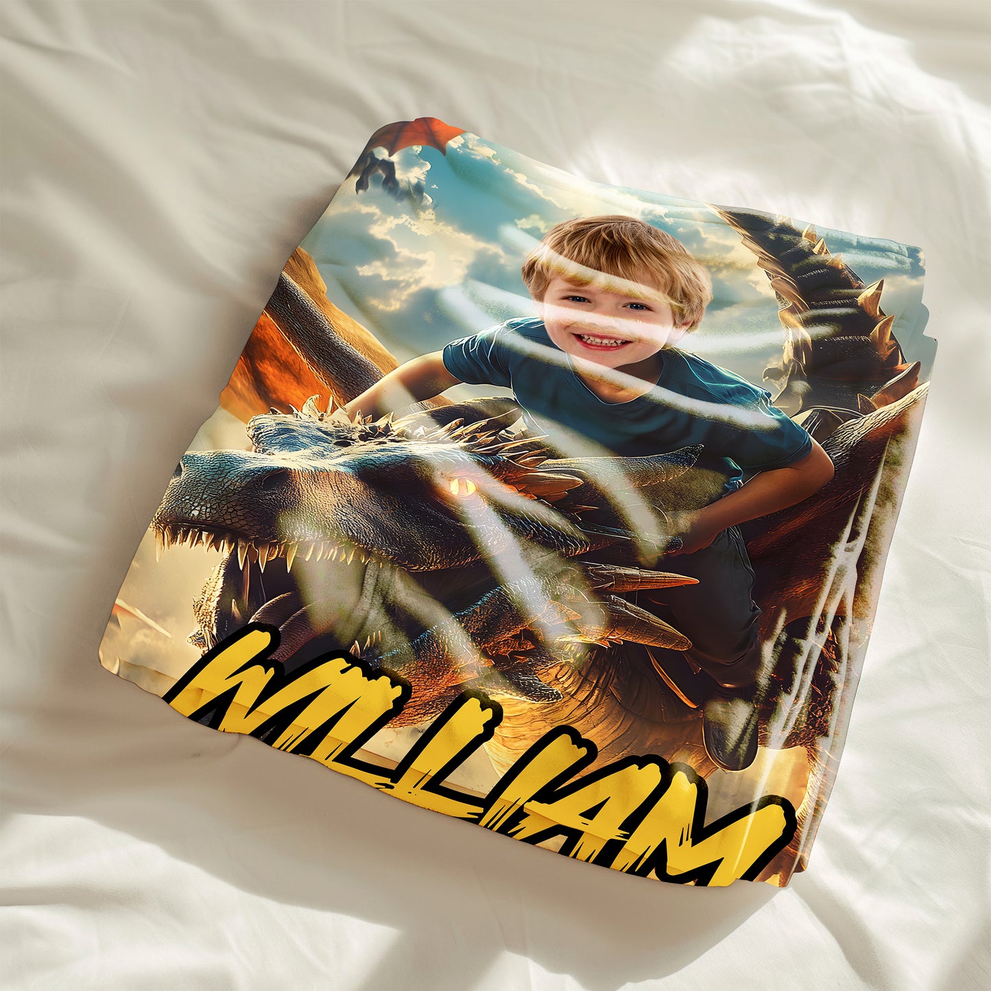 Custom Personalized Photo Blanket - Pteranodon Rider Dinosaur Blanket