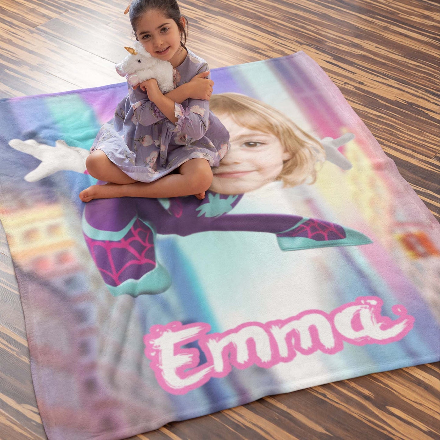 Custom Personalized Name Blanket - Girls Jumping Spider Hero