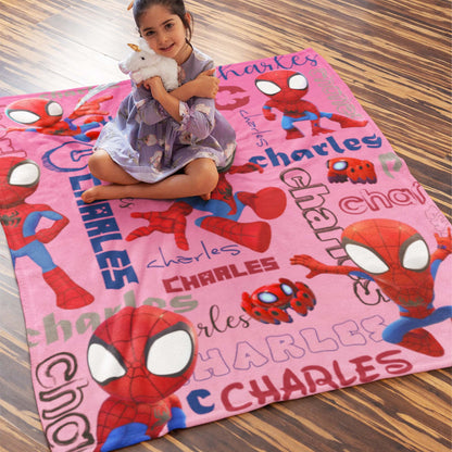 Custom Personalized Name Blanket - Cartoon Spider Hero