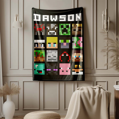 Custom Personalized Name Blanket - Pixel Style Avatar Blanket