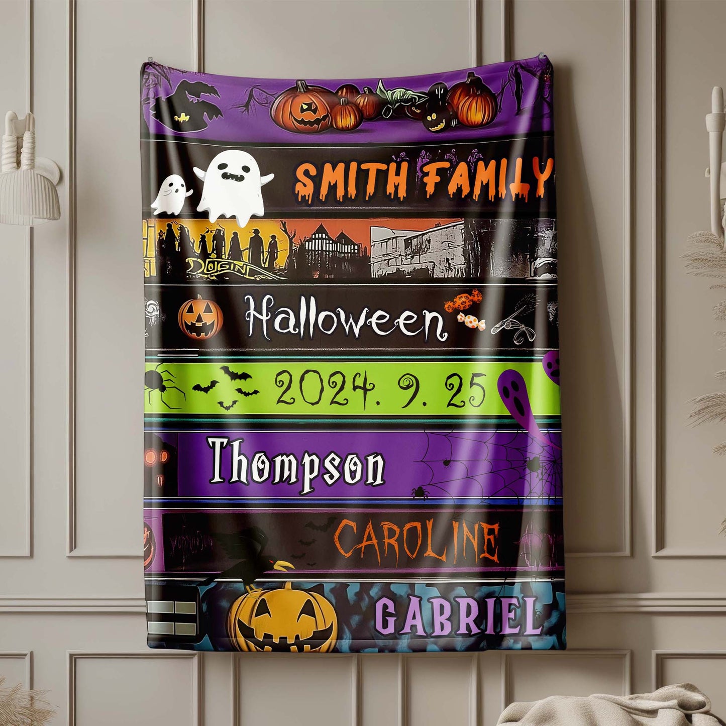 Custom Personalized Name Blanket - Halloween Banner Blanket