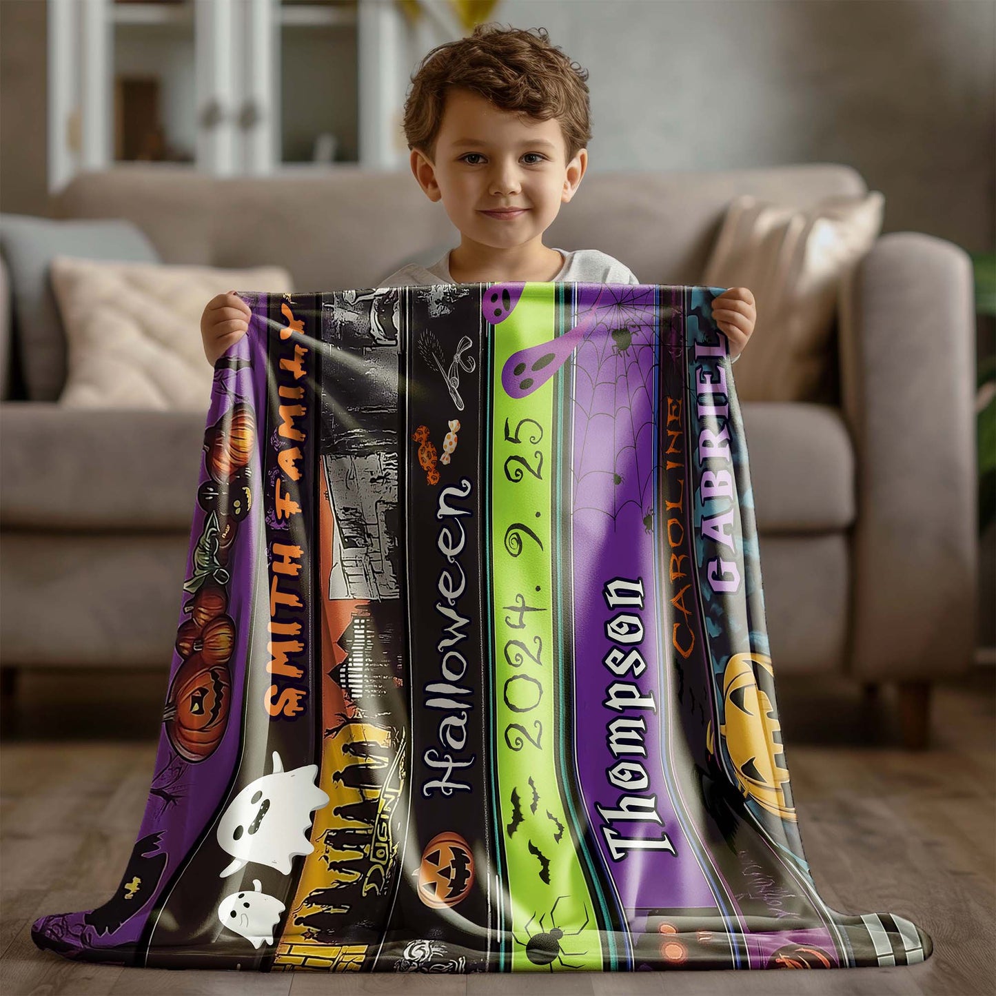 Custom Personalized Name Blanket - Halloween Banner Blanket