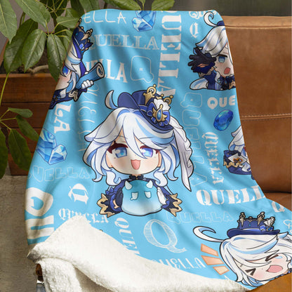 Custom Personalized Name Blanket - Genshin Chibi Furina Blanket