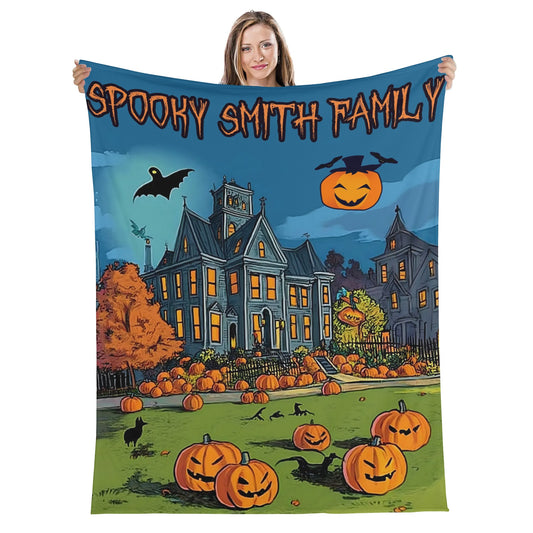 Custom Personalized Name Blanket - Halloween Pumpkin Castle Blanket