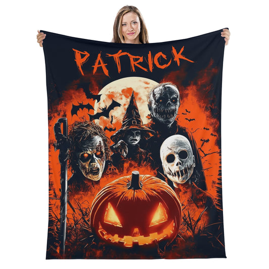 Custom Personalized Name Blanket - Halloween Evil Pumpkin Blanket