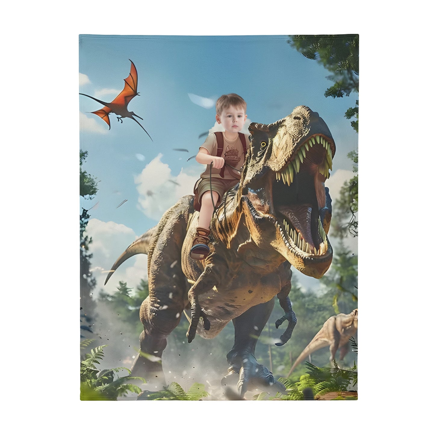 Custom Personalized Photo Blanket - Dinosaur Explorer Boy Blanket