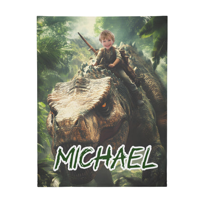 Custom Personalized Photo Blanket - Jungle Dinosaur Rider Blanket