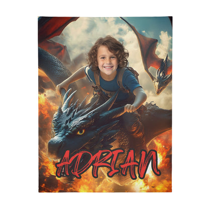 Custom Personalized Photo Blanket - Pterosaur Rider in Flame Dinosaur Blanket